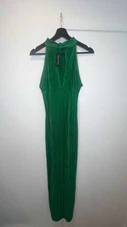 PrettyLittleThing Green Pleated High Neck Maxi Dress NWT