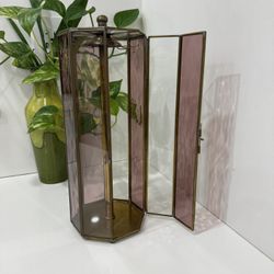 Vintage Handcrafted Via Vermont LTD Mexico Brass Metal Purple Clear Necklace Rotating Stand