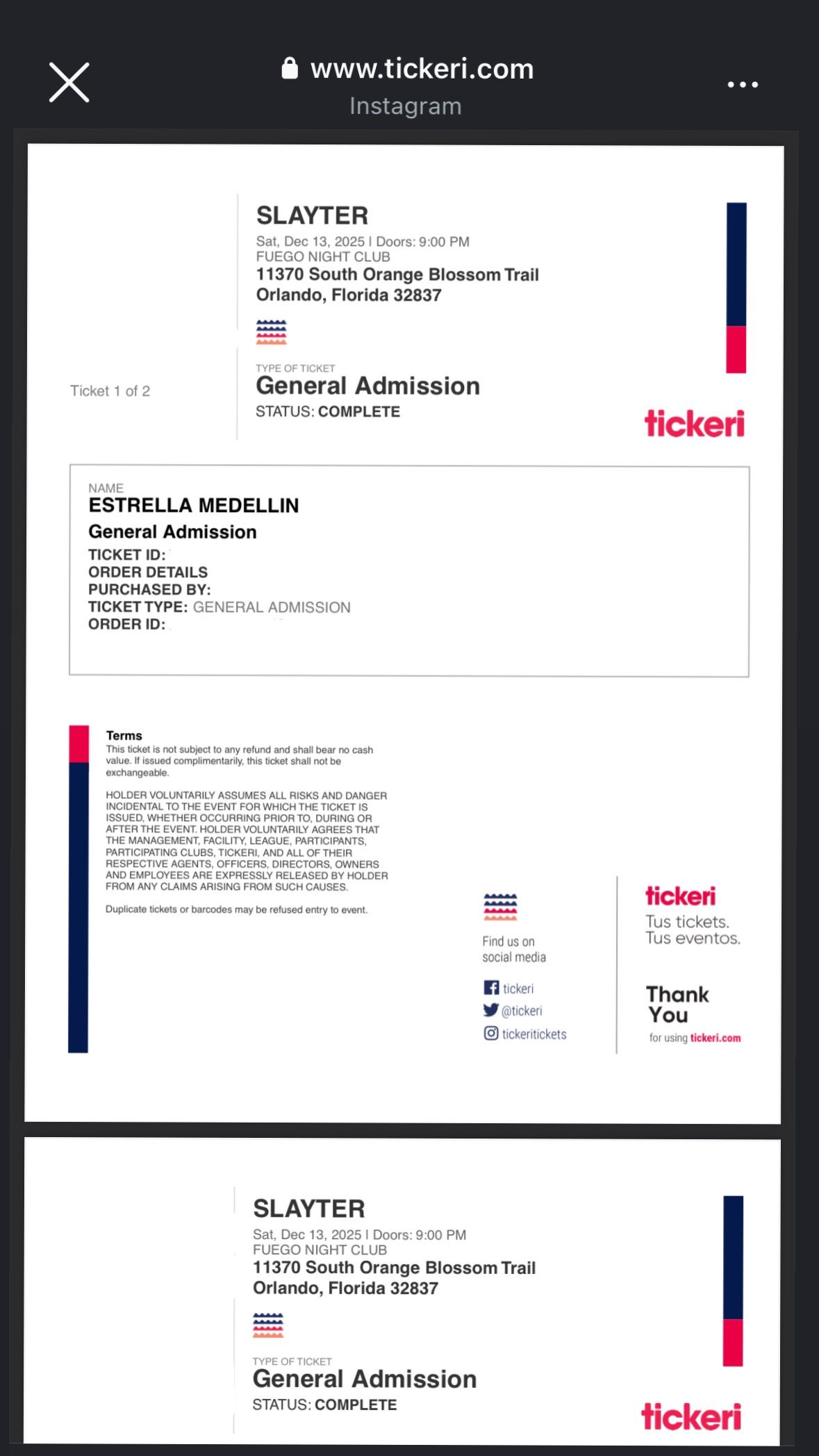 Vendo 2 boletos 🎫 Para Slayter 