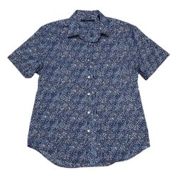 Perry Ellis Men’s Large Button Up Blue Geometric Print Shirt Short Sleeve Casual