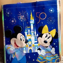 Disney World 50th Anniversary Reusable Shopping Bag Medium Mickey & Minnie. New