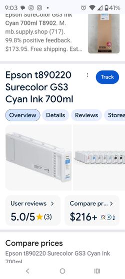 GENUINE OEM T890220 Epson UltraChrome GS3 Cyan Ink 700ml For S80600, S60600, S40600