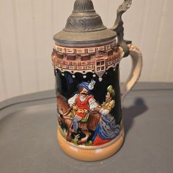 Vintage German Style Beer Stein with Pewter Lid 0.7L Decorative Collectible Mug