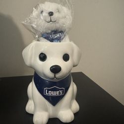 Lowe’s limited edition ceramic puppy dog planter & Plush dog keychain