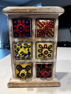 Pier 1 Wooden Cabinet with Ceramic Drawers
