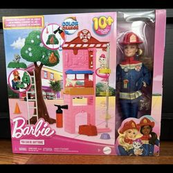 BNIB BARBIE FIREMAN DOLL a play set with a fire station and a dog HRG55 Mattel