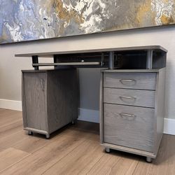 47” Grey Wood Grain Computer Desk with Storage, Keyboard Tray & File Cabinet