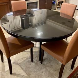 Round Dining Table Black with Glass Top – Like New