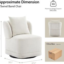 360° Swivel Accent Chair with Square Back Pillow,Modern Soft Chenille Fabric - Pearl Cloud White