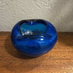 Gorgeous Mid-century Blue Glass Ashtray (AS-IS Please Read)