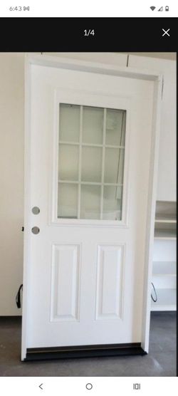 36x80 exterior door fiberglass prehung right hand mini blinds and grills inside the glass painted,frame and door are fiberglass,