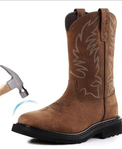 Hunthor Cowboy Work Boots Size 10 Square Steel Toe GoodyearWelted Leather
Puncture-Proof with Anti-Slip Western Men's Light Brown Boots