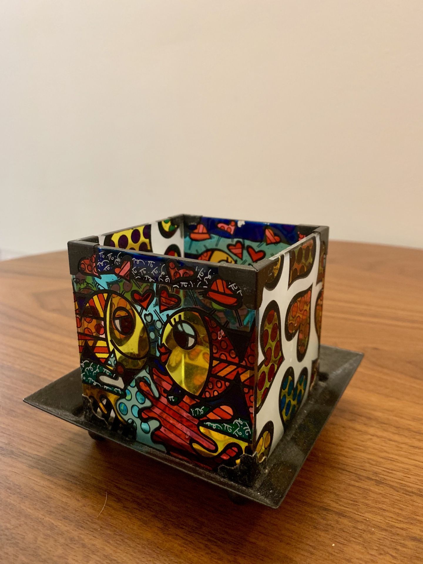 Romero Britto Candle holder - Colored Glass and Metal base