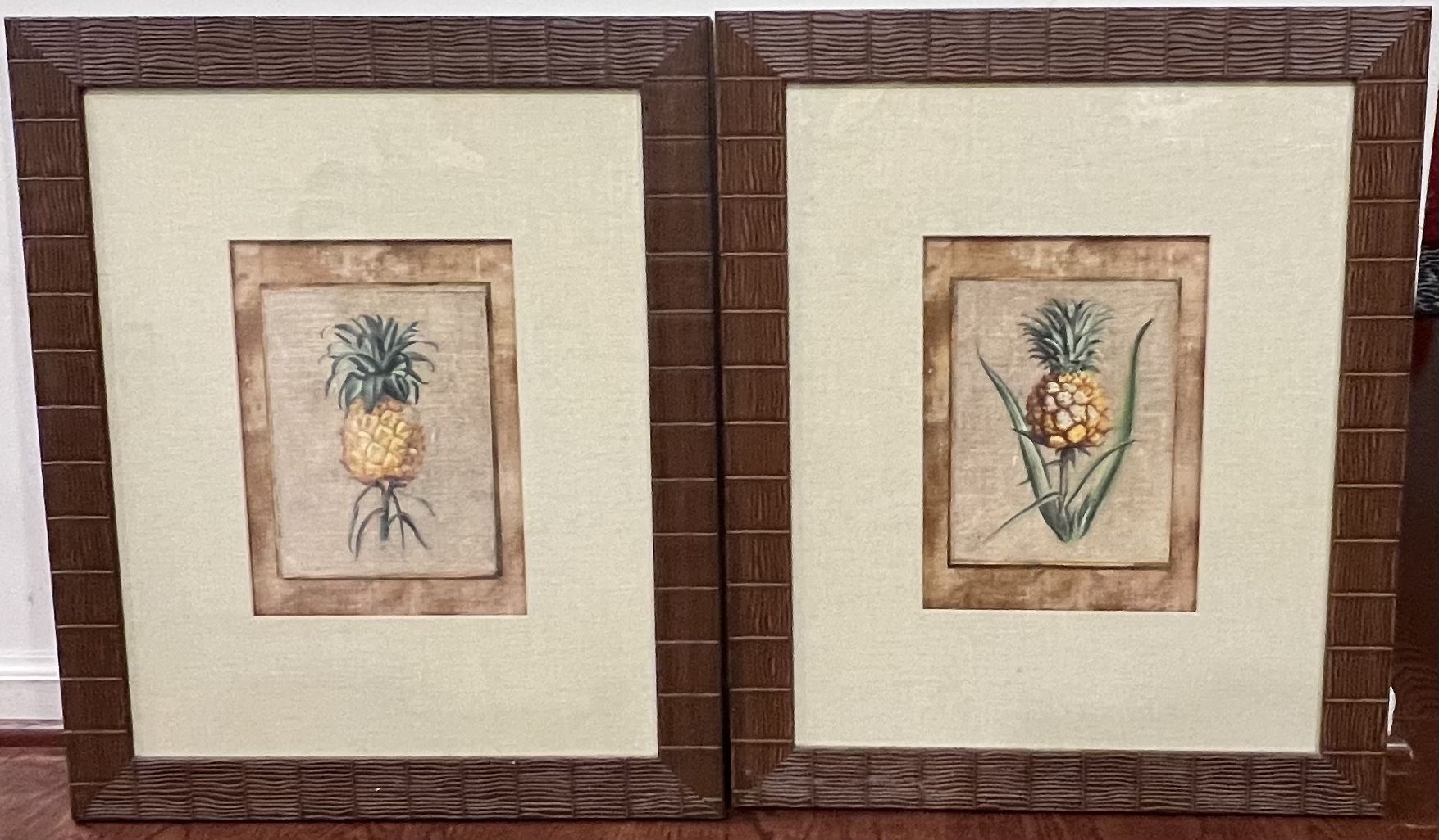 Wall Art, pair of pineapple themed frames, ready to hang