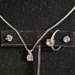 Green Mystic Topaz Earrings, Ring, & Pendant Necklace