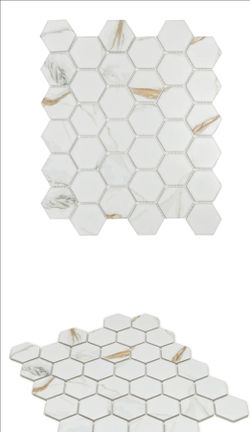 Calacatta Gold 2x2 Hexagon Porcelain Marble-Look Mosaic Tile Sheet Box