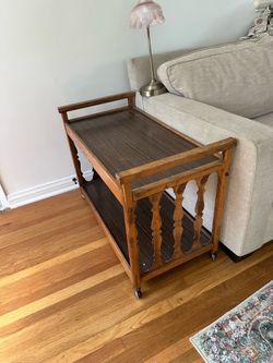 Vintage Wood Bar Cart/End table with Spindle Detail