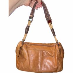 Vintage Y2K Genuine Leather Shoulder Bag Tan Boho Grunge 10x6.5x4.25 Small