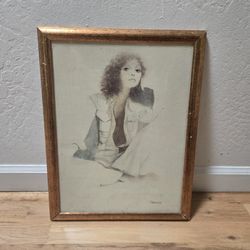 Vintage 1970s Mod Art Print Christine Rosamond Framed Lithograph 18x13"