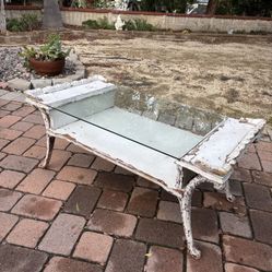 Vintage Shabby Chic White Coffee Table With Glasss