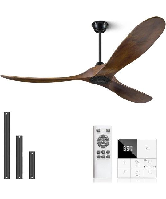 #986 52" Outdoor Ceiling Fans for Patios, Matte Black Ceiling Fans Without Lights, 3 Blades Wood Ceiling Fan with No Light by Remote Control Wet Rated