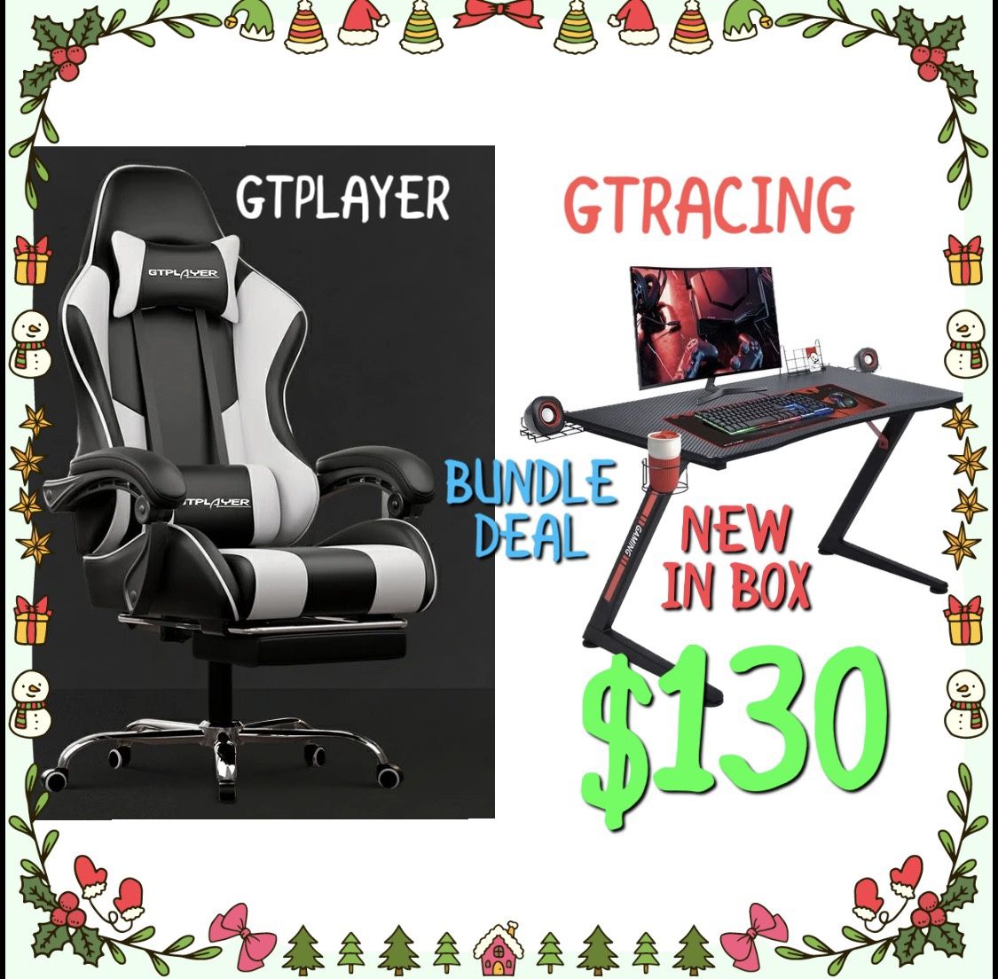 GTRACING VIDEO GAME DESK CHAIR BUNDLE NEW