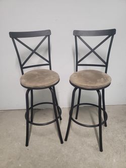 Set of 2 Swivel Bar Stools - Black Metal X-Back
