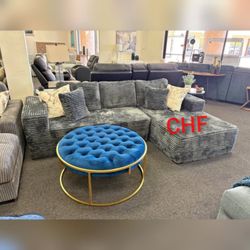 GRAY /BLACK RIGHT HAND FACING Chaise Modular Convertible Sectional Sofa w/ pillows