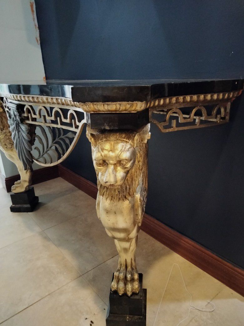 Vintage Louis The XIV Style Console Marble Table With Lion Head And Legs $300