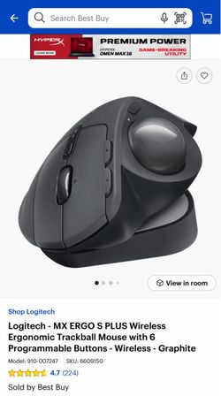 Logitech - MX ERGO S PLUS Wireless Ergonomic Trackball Mouse with 6 Programmable Buttons - Wireless - Graphite
