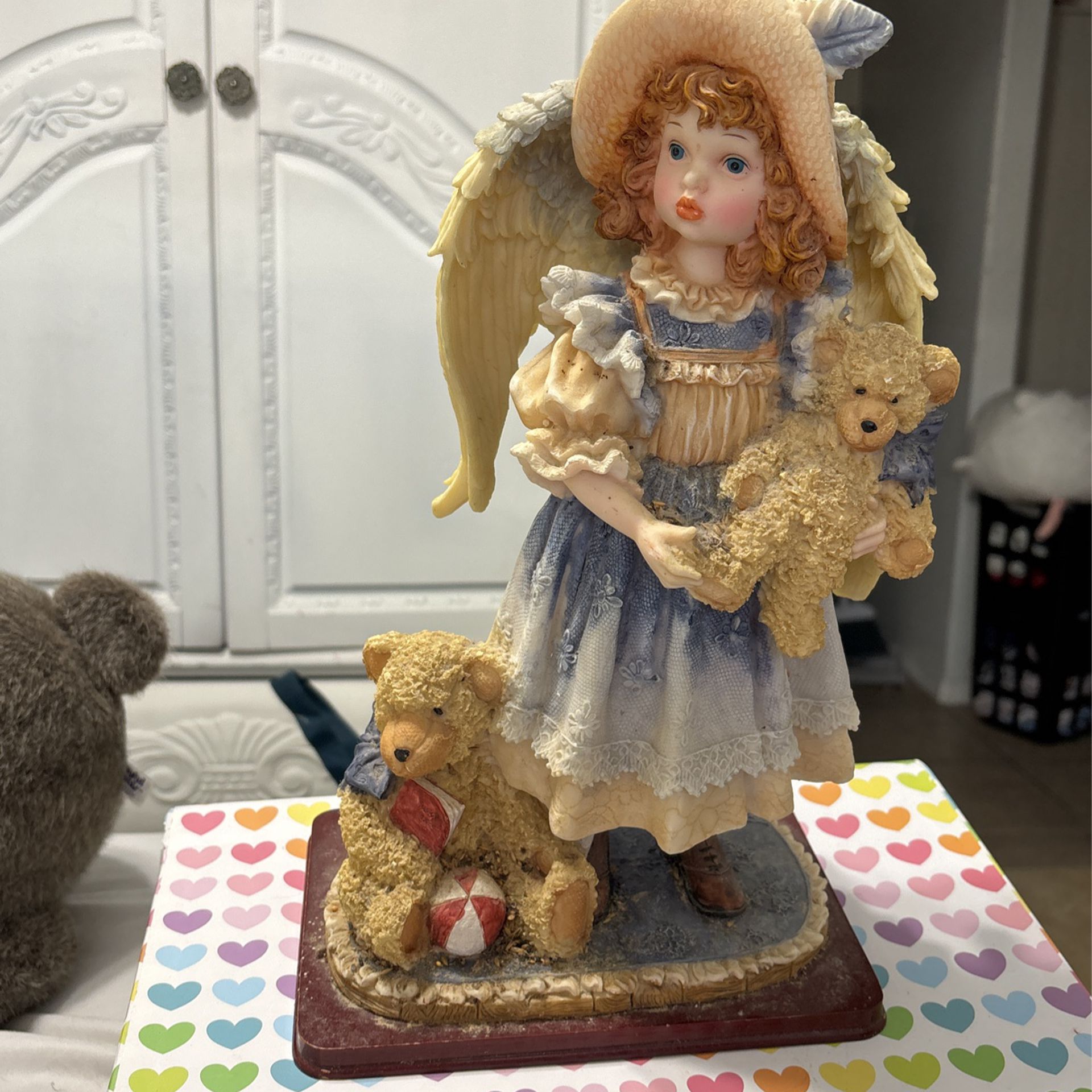Beautiful Angel & Teddy Statue 14”