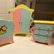 3 Piece Set Vintage Tollytots Doll Wooden Furniture 