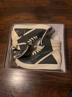 Rick Owens Geobasket Leather Hi-Top Grey White Sneakers