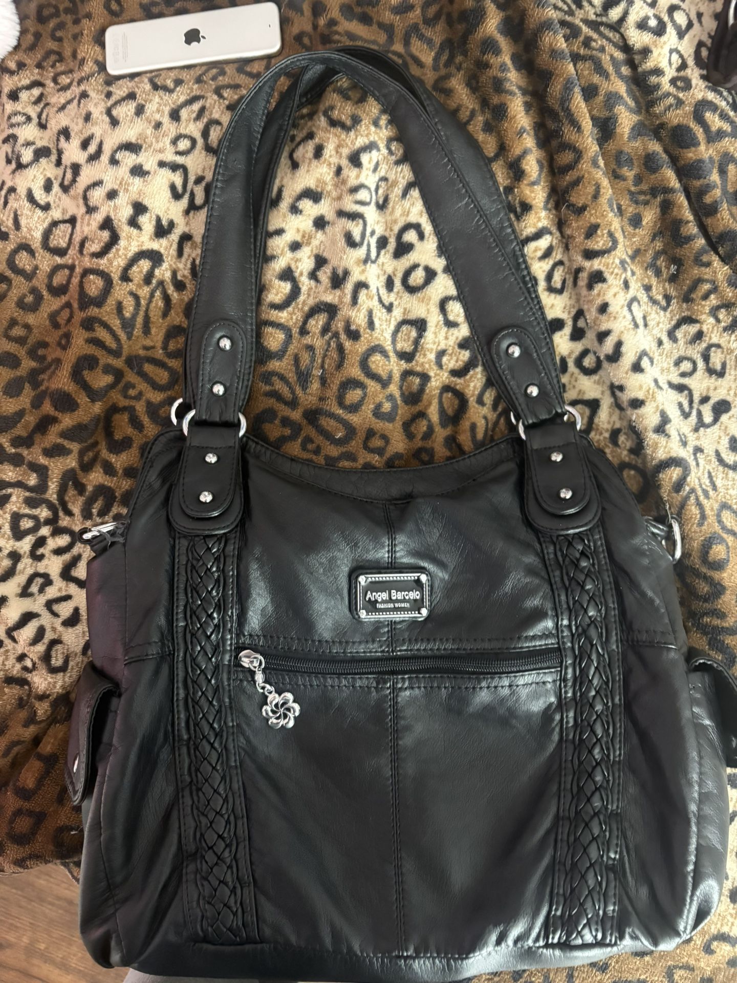 angel kiss black leather bag