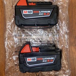 (2)Milwaukee M18 5.0 Ah Redlithium Battery (48-11-1850)