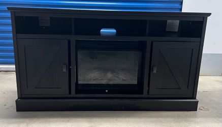 58" Black  TV Stand for 65"+ TV with Sliding Barn Doors & Storage