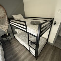 Twin Bunk Beds Black Metal With Mattresses