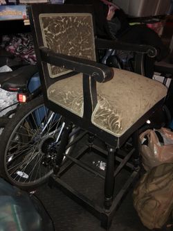 Brown green wooden swivel chair