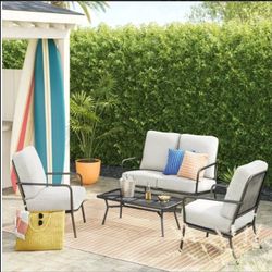 Metal Mesh Loveseat with Double Cushions Black/Gray - Room Essentials™: Steel Frame, Water-Repellent, Rust-Resistant