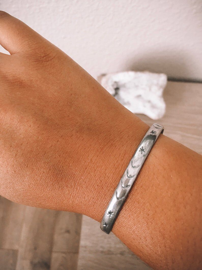 STERLING SILVER MOON AND STARS BANGLE