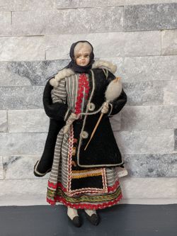 VTG Greek Souvenir Doll with Distaff & Spindle Handcrafted Costume Anidis Tag