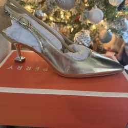 Gold Sling back Short Heels 