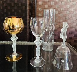 1970's Bayel Crystal Wine Glasses Bell Libbey La Femme Vase