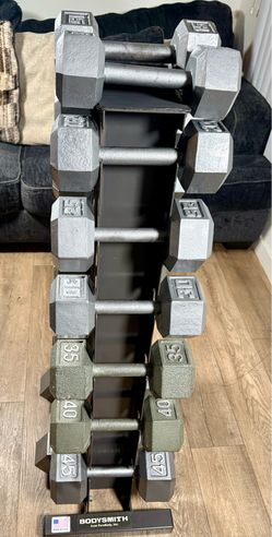 Set Of Set Of Cast Iron Hex Dumbbells From 15s to 50s Pounders ( Total: 520 lbs. ) [  NO RACK INCLUDED - yes you can Buy It $