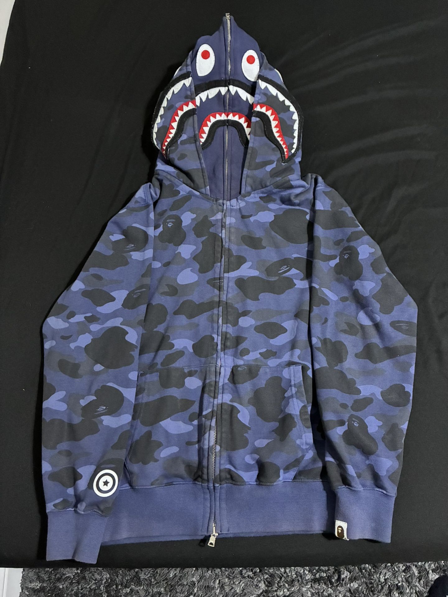 Bape Camo Shark Full Zip Double Hoodie Navy