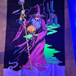 Wizard And Tower Black Light Sensitive Flag