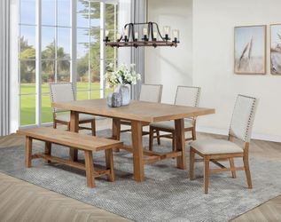 6-piece Extension Leaf Dining Set Brown and Beige With Bench! SALE! 