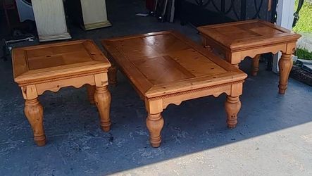Set of solid wood coffee table and 2 side tables. Coffee tableL50xD29x17” Side tables L26xD24xH21”