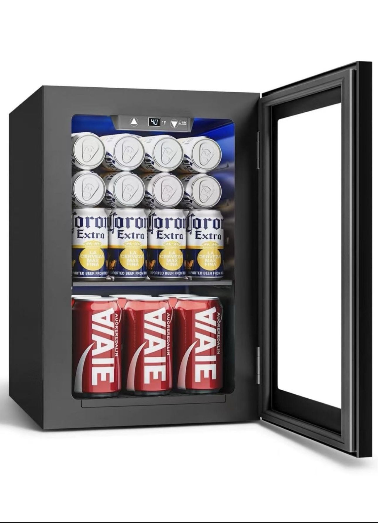 24 Cans Beverage Refrigerator Cooler - Mini Fridge with Glass Door, Soda Wine Beer Drink Fridge - Small Refrigerator for Office Home Bedroom Dorm Bar,