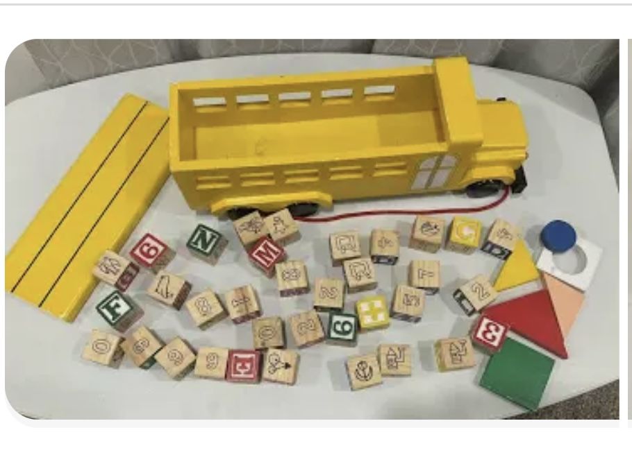 Wooden Alphabet School Bus Toys 